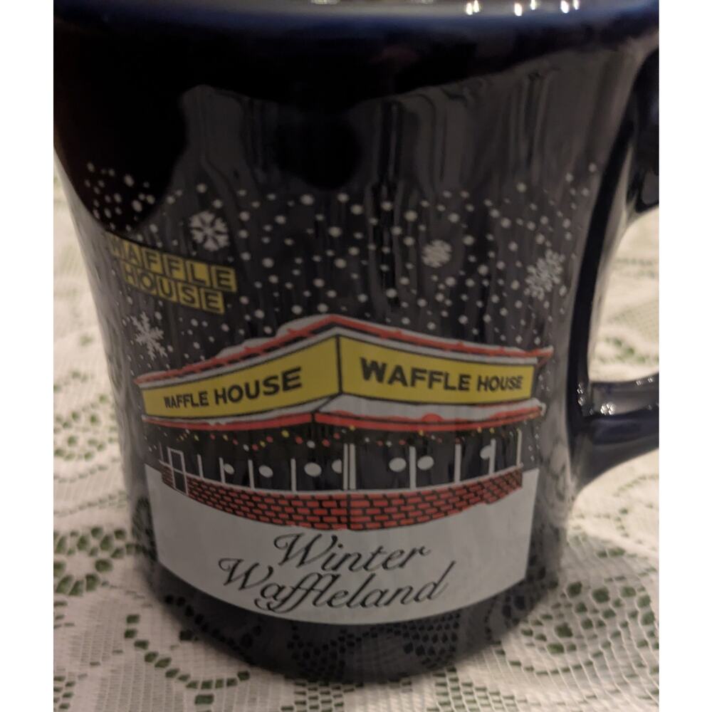 Waffle House 2015 Winter Waffleland Blue Heavy Coffee Mug, Snowflakes, Classic - Picture 2 of 5